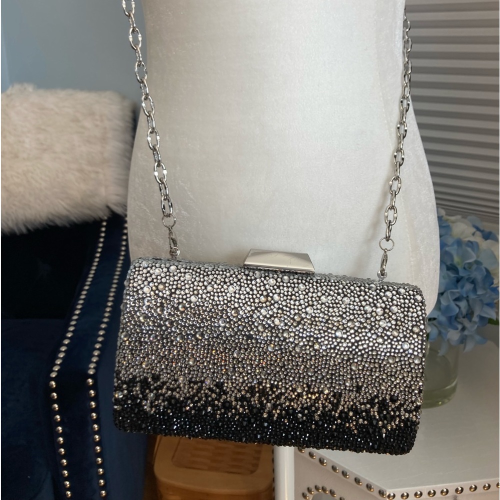 White House Black Market sparkly black and silver special occasion clutch